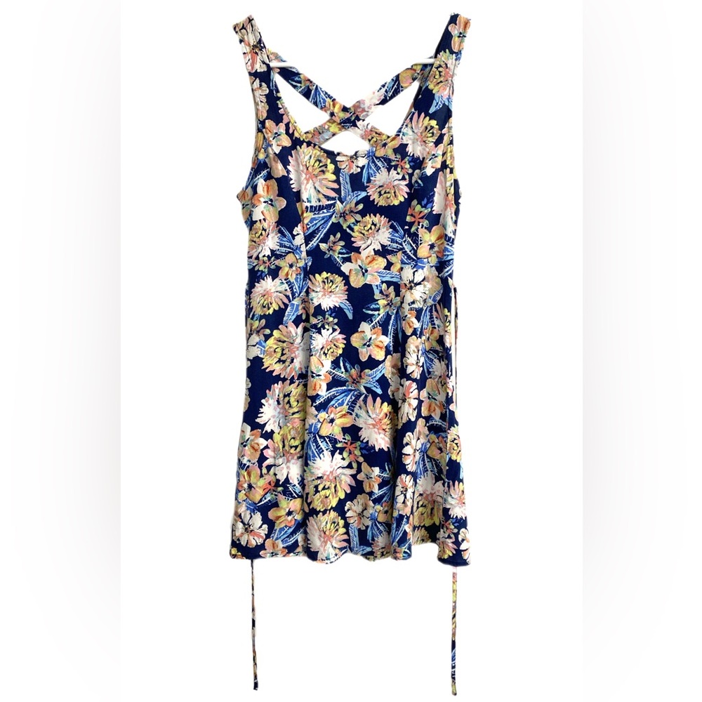 Forever 21 Navy Watercolor Floral Tropical Skater Dress